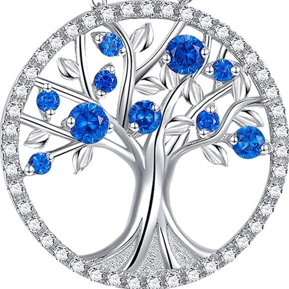 September Birthstone Tree Of Life Blue Sapphire Sterling Silver Necklace - Picture 4 of 7
